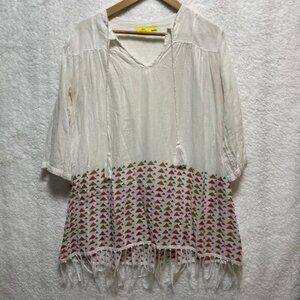 Roberta Roller Rabbit Top Women's S Multicolor Triangle Fringed Hem Tunic Boho
